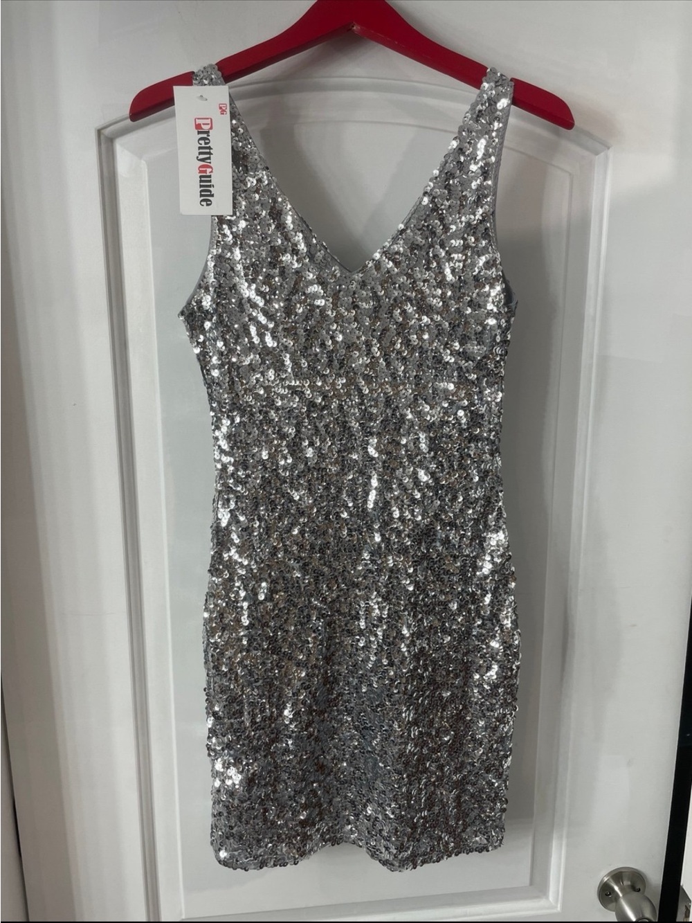 Silver Sequin V-Neck Mini Dress